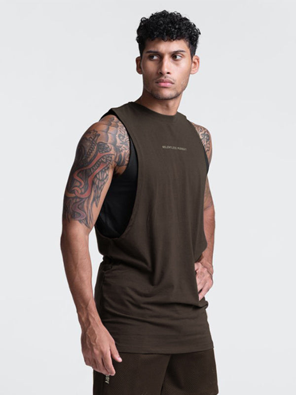 Men's sports trendy brand loose big slit solid color sleeveless quick-drying vest Shello's Creative Boutique