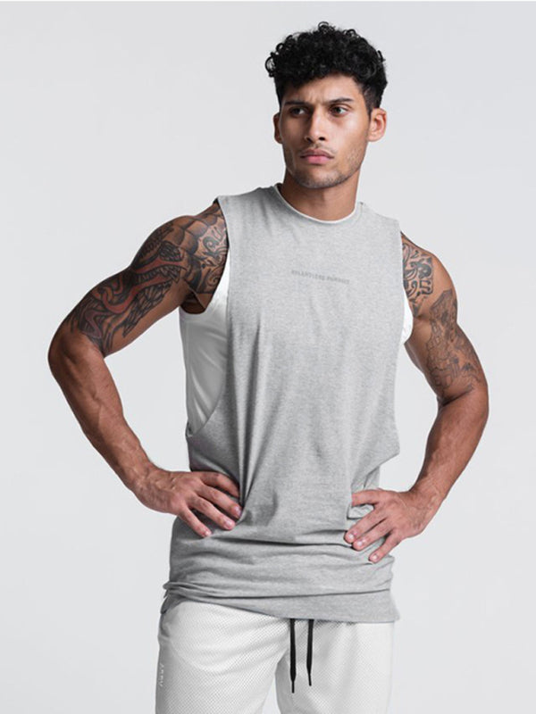 Men's sports trendy brand loose big slit solid color sleeveless quick-drying vest Shello's Creative Boutique