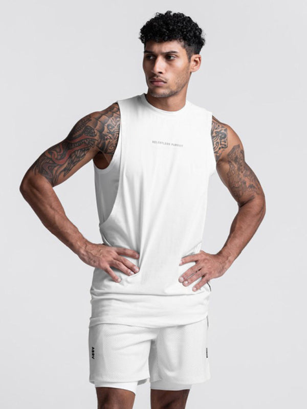 Men's sports trendy brand loose big slit solid color sleeveless quick-drying vest Shello's Creative Boutique