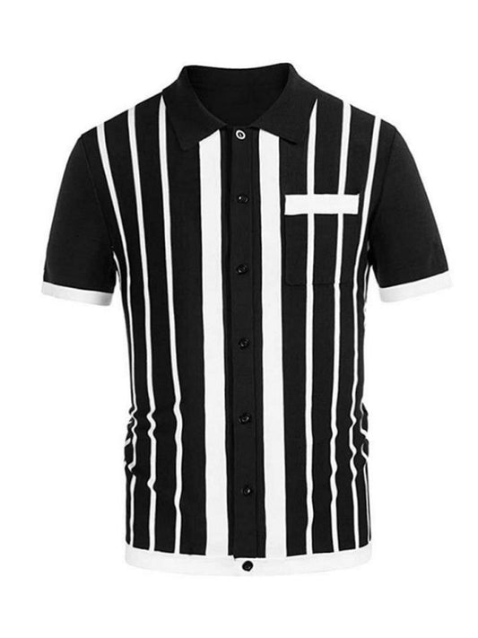 Men's Striped Button-Up Polo Shirt Shello Creative Boutique