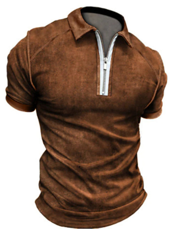 Men's Color Block Zipper Lapel Short Sleeve Polo Shirt Shello's Creative Boutique