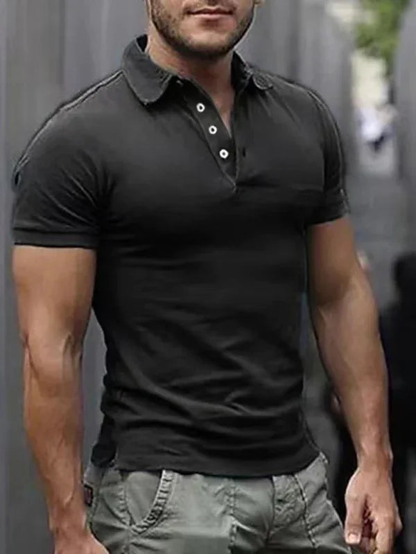 Men's Solid Color Lapel Short-Sleeve Polo Shirt - Shello's Creative Boutique