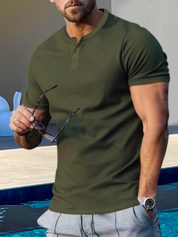 Men's Short Sleeve Henley Round Neck Slim Fit Athletic T-Shirt Shello's Creative Boutique