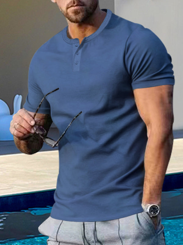 Men's Short Sleeve Henley Round Neck Slim Fit Athletic T-Shirt Shello's Creative Boutique