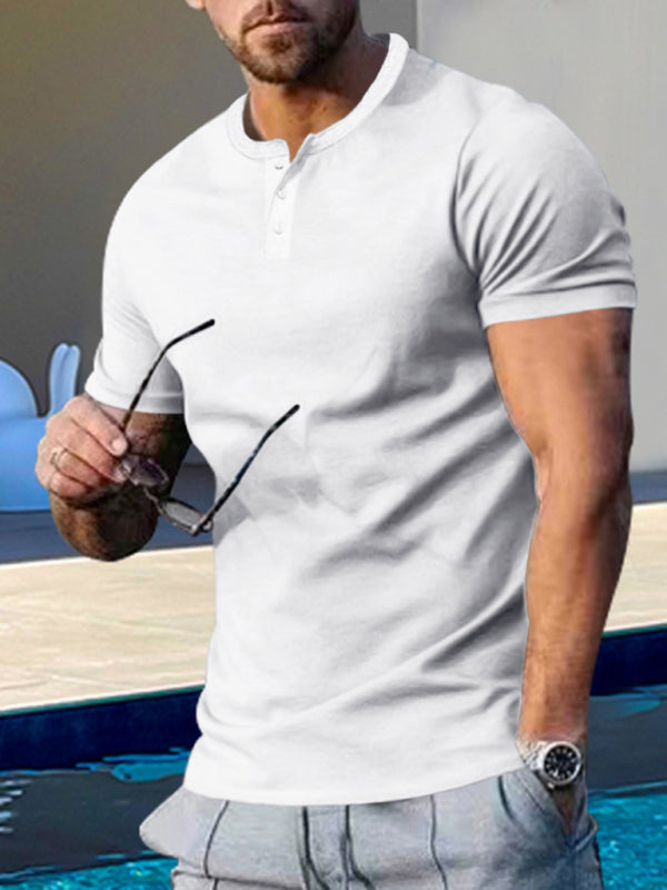 Men's Short Sleeve Henley Round Neck Slim Fit Athletic T-Shirt Shello's Creative Boutique