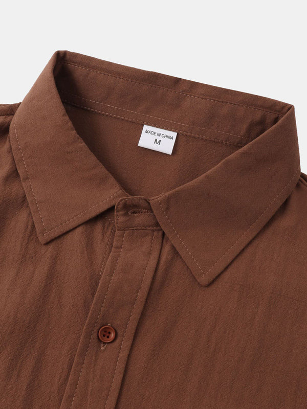 Men's Square Neck Casual Cotton Linen Shirt Linen Solid Color Half Sleeve Top Shello Creative Boutique