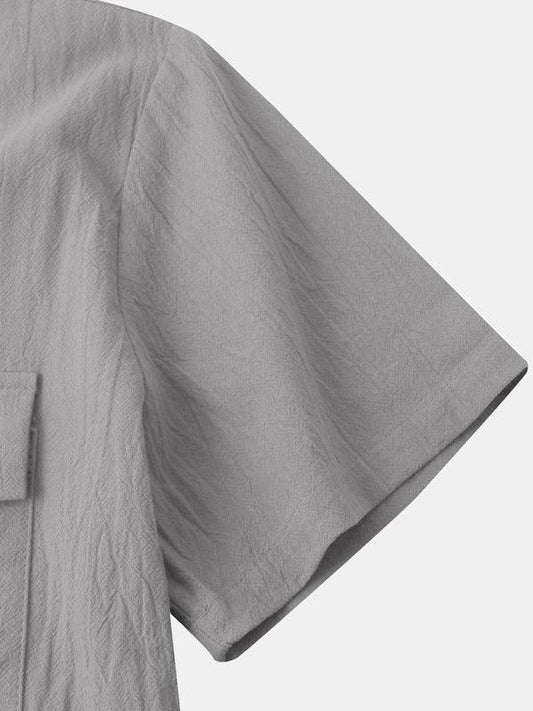 Men's Square Neck Casual Cotton Linen Shirt Linen Solid Color Half Sleeve Top - Shello's Creative Boutique
