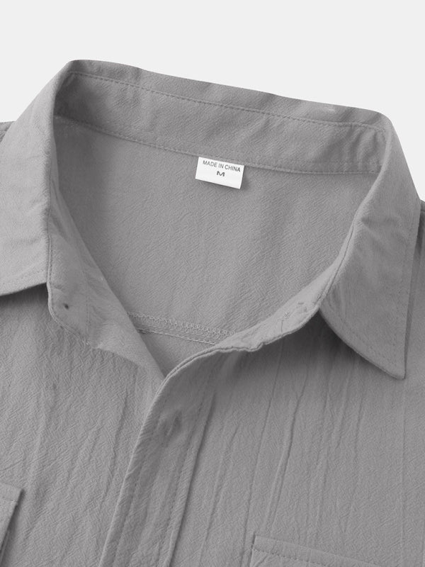 Men's Square Neck Casual Cotton Linen Shirt Linen Solid Color Half Sleeve Top Shello Creative Boutique
