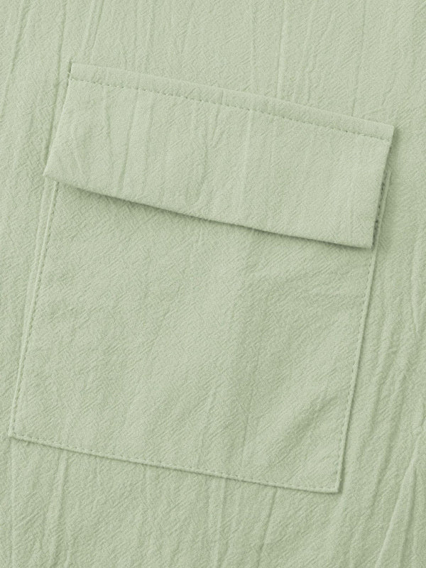 Men's Square Neck Casual Cotton Linen Shirt Linen Solid Color Half Sleeve Top Shello Creative Boutique