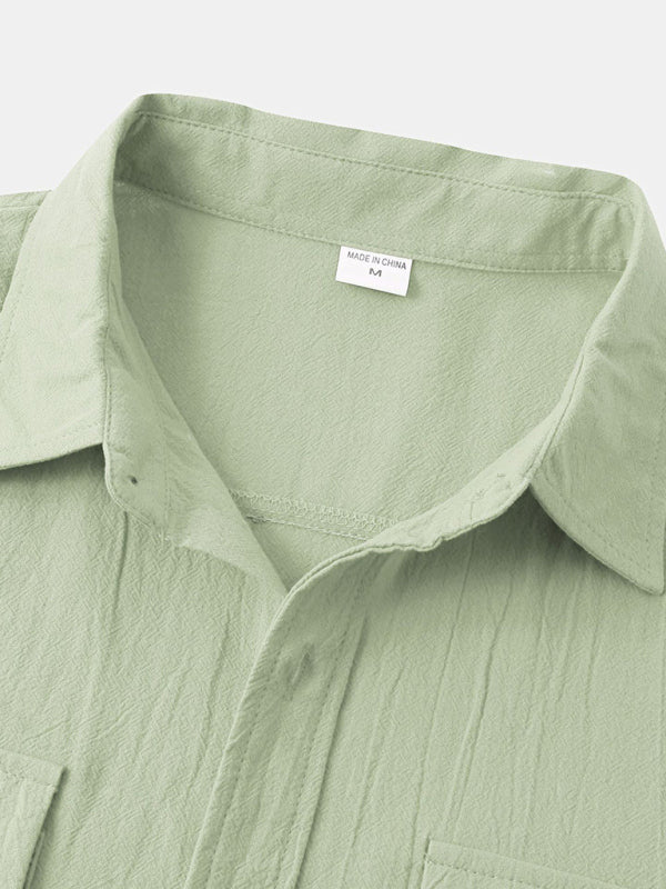 Men's Square Neck Casual Cotton Linen Shirt Linen Solid Color Half Sleeve Top Shello Creative Boutique