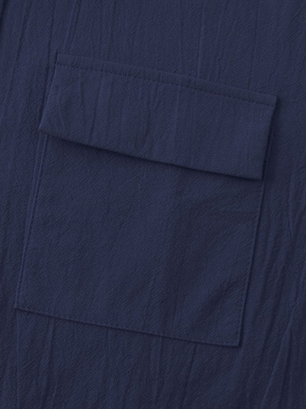 Men's Square Neck Casual Cotton Linen Shirt Linen Solid Color Half Sleeve Top Shello Creative Boutique
