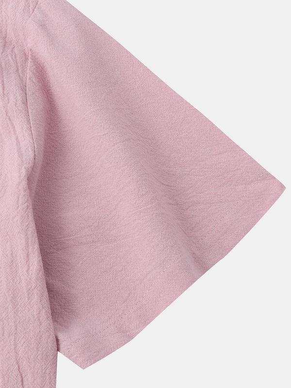 Men's Square Neck Casual Cotton Linen Shirt Linen Solid Color Half Sleeve Top Shello Creative Boutique