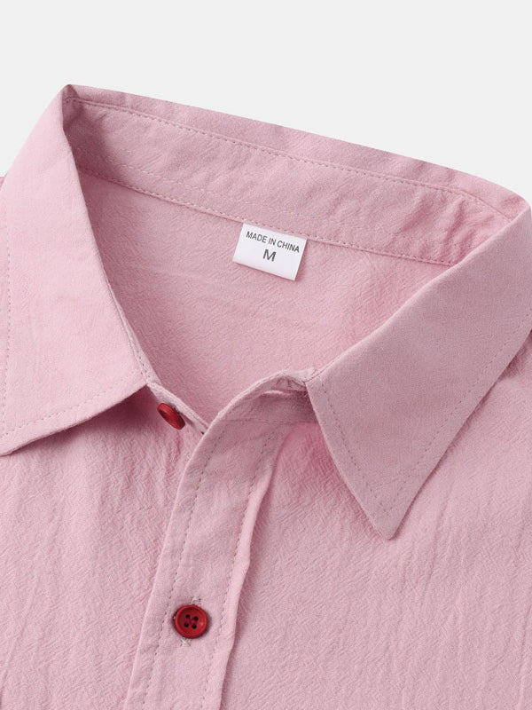 Men's Square Neck Casual Cotton Linen Shirt Linen Solid Color Half Sleeve Top Shello Creative Boutique
