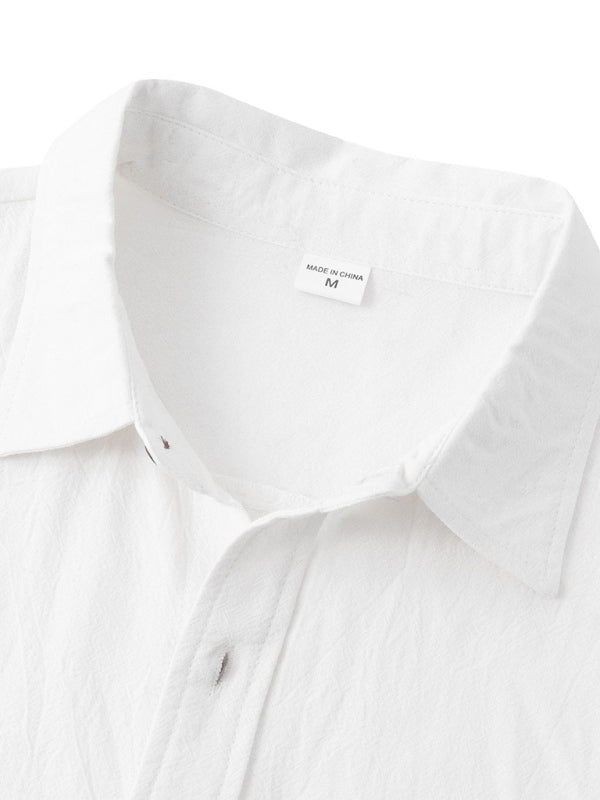 Men's Square Neck Casual Cotton Linen Shirt Linen Solid Color Half Sleeve Top Shello Creative Boutique