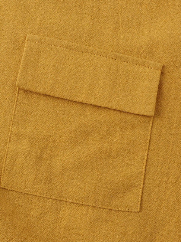 Men's Square Neck Casual Cotton Linen Shirt Linen Solid Color Half Sleeve Top Shello Creative Boutique