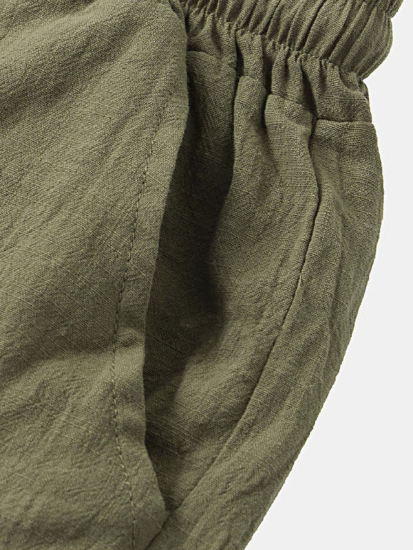 Men's solid color short-sleeved T-shirt shorts cotton linen casual suit Shello's Creative Boutique