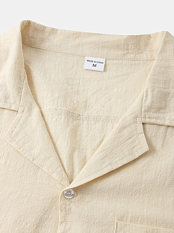 Men's solid color short-sleeved T-shirt shorts cotton linen casual suit Shello's Creative Boutique