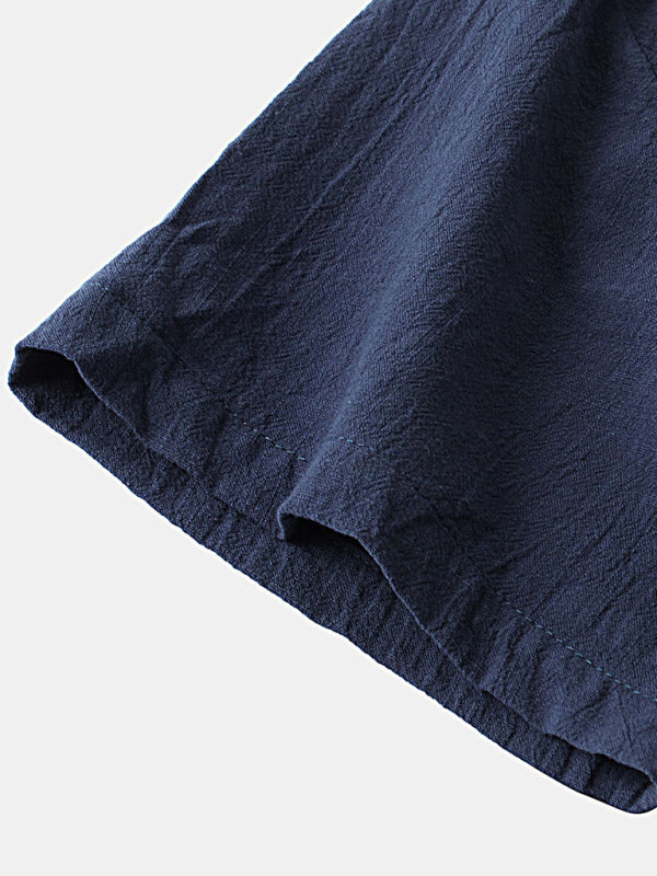 Men's solid color short-sleeved T-shirt shorts cotton linen casual suit Shello's Creative Boutique