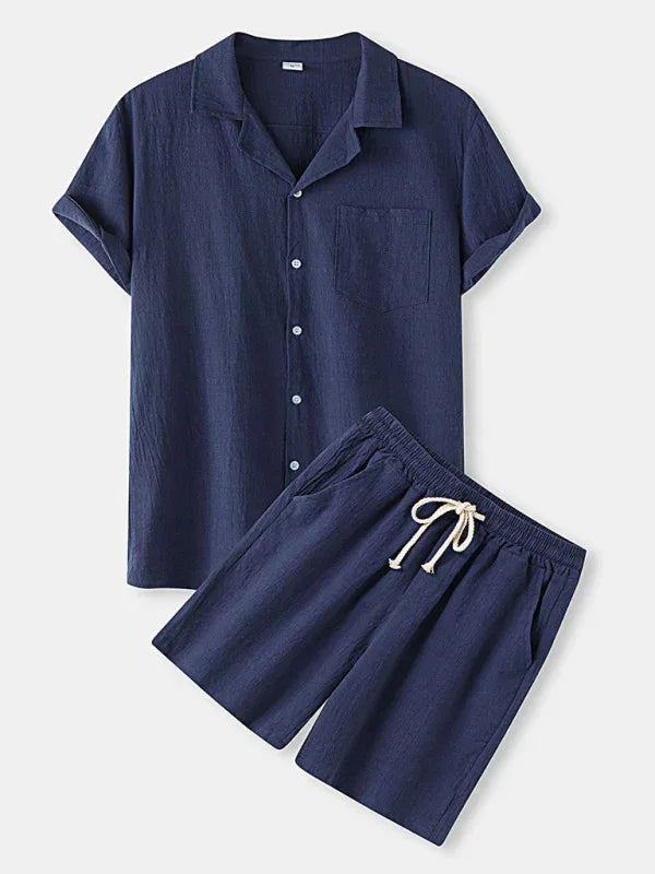 Men's Solid Colour Short-Sleeved T-Shirt Shorts Cotton Linen Casual Suit - Shello's Creative Boutique