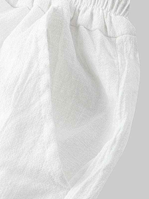 Men's solid color short-sleeved T-shirt shorts cotton linen casual suit Shello's Creative Boutique