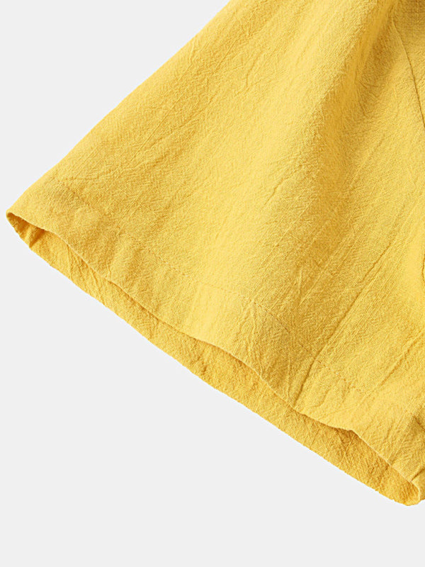 Men's solid color short-sleeved T-shirt shorts cotton linen casual suit Shello's Creative Boutique