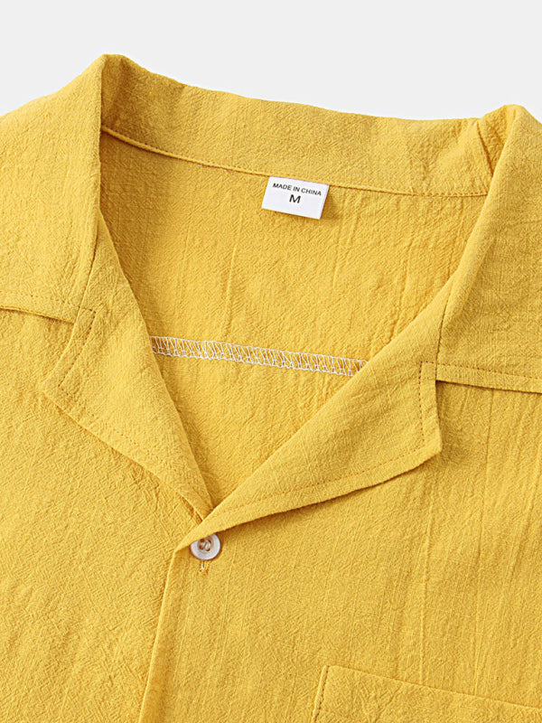 Men's solid color short-sleeved T-shirt shorts cotton linen casual suit Shello's Creative Boutique