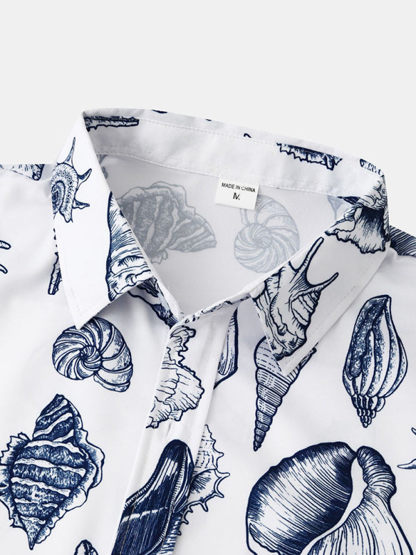 Men's Beach Seashell Print Button-Up Shirt Shello's Creative Boutique