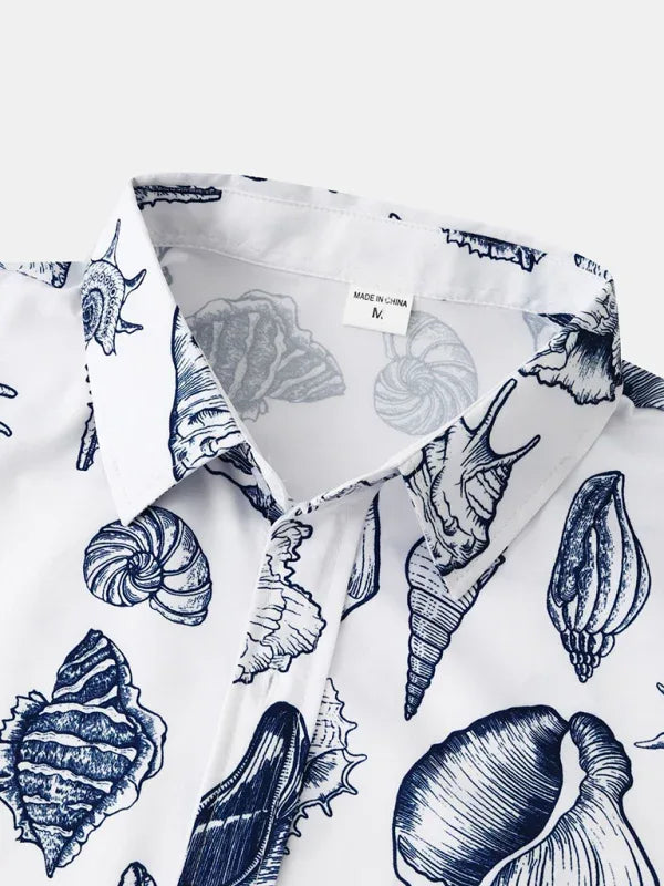 Men's Beach Seashell Print Button-Up Shirt - Shello's Creative Boutique