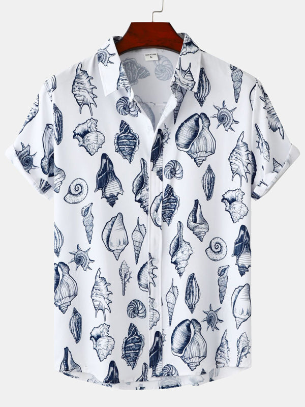 Men's Beach Seashell Print Button-Up Shirt Shello's Creative Boutique