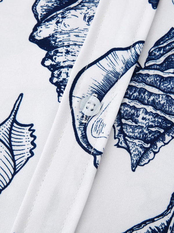Men's Beach Seashell Print Button-Up Shirt Shello's Creative Boutique