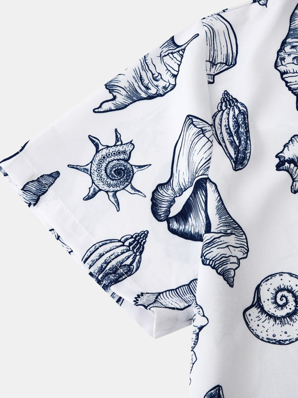 Men's Beach Seashell Print Button-Up Shirt Shello's Creative Boutique