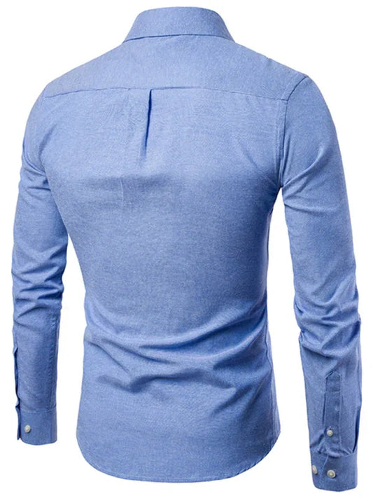 Men's Casual Slim Cotton Oxford Solid Color Large Size Bottom Shirt Long Sleeves - Shello's Creative Boutique