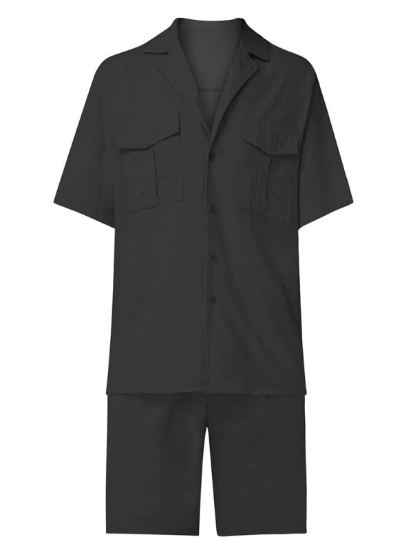 Men's Short-sleeved Shirt Set Casual Cotton Linen Cardigan Shirt + Shorts Shello's Creative Boutique