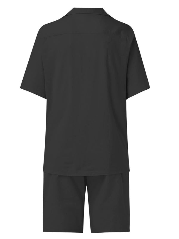 Men's Short-sleeved Shirt Set Casual Cotton Linen Cardigan Shirt + Shorts Shello's Creative Boutique