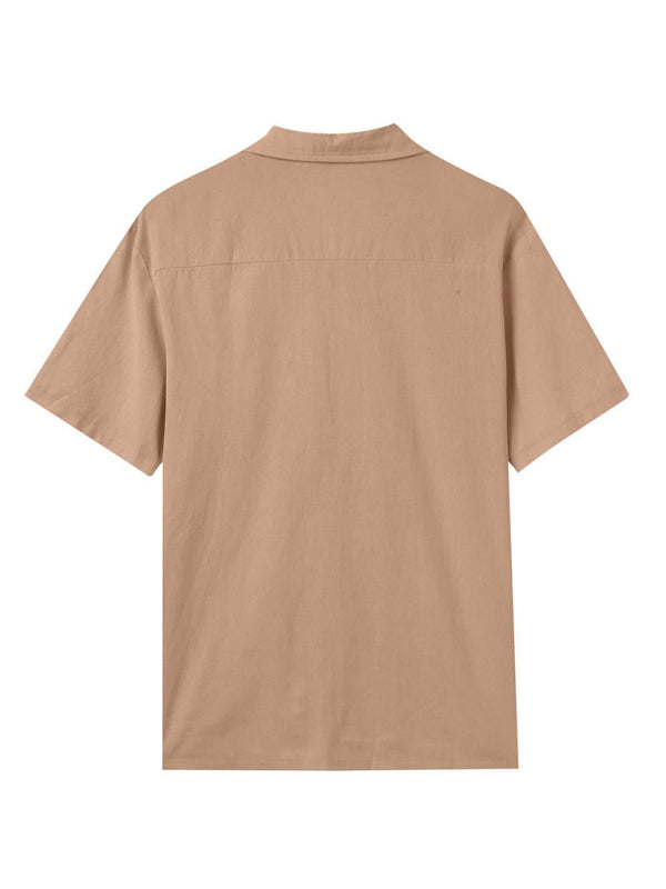 Men's Short-sleeved Shirt Set Casual Cotton Linen Cardigan Shirt + Shorts Shello's Creative Boutique