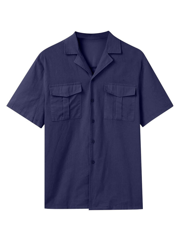 Men's Short-sleeved Shirt Set Casual Cotton Linen Cardigan Shirt + Shorts Shello's Creative Boutique