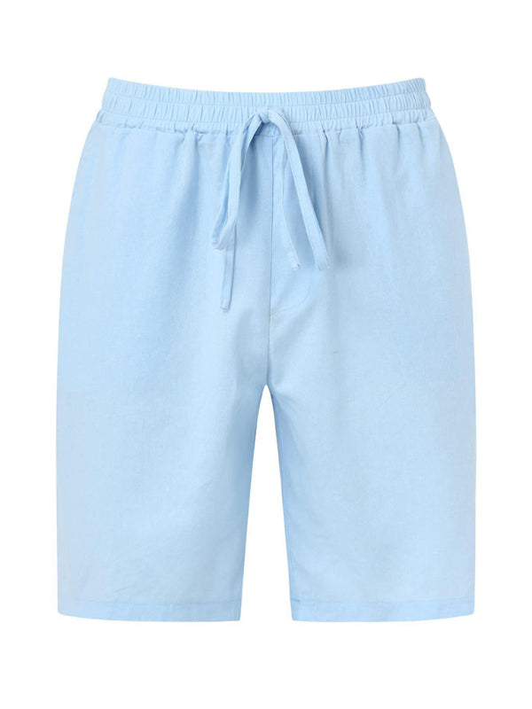 Men's Short-sleeved Shirt Set Casual Cotton Linen Cardigan Shirt + Shorts Shello's Creative Boutique