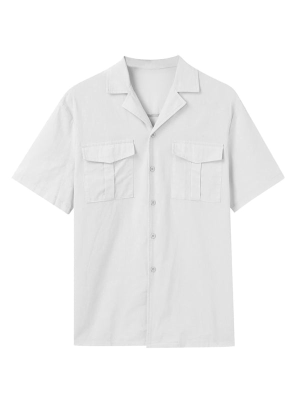 Men's Short-sleeved Shirt Set Casual Cotton Linen Cardigan Shirt + Shorts Shello's Creative Boutique