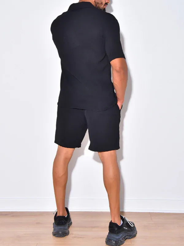 Casual suit men's wide short-sleeved men's pants top shirt two-piece set - Shello's Creative Boutique
