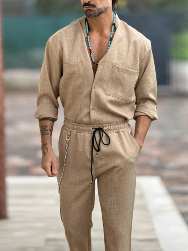 Casual Cotton Linen Suit Loose Trousers Top Shirt Two-piece Set Shello's Creative Boutique
