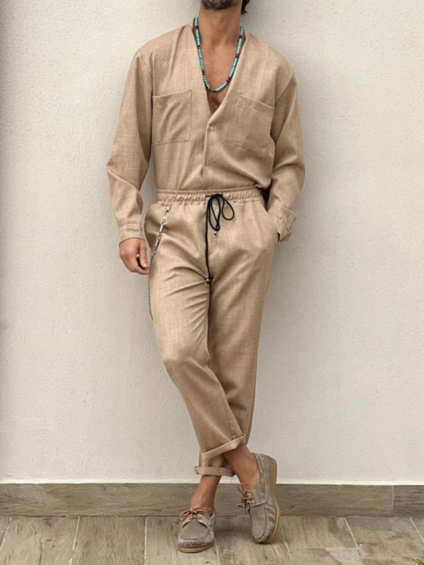Casual Cotton Linen Suit Loose Trousers Top Shirt Two-piece Set Shello's Creative Boutique