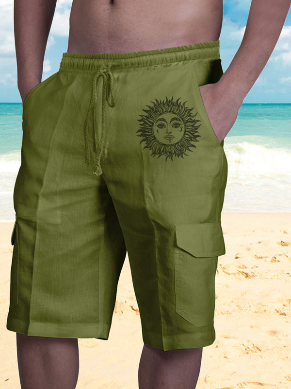 Linen Shorts Multi Pocket Tether Men's Beach Cargo Pants Shello Creative Boutique