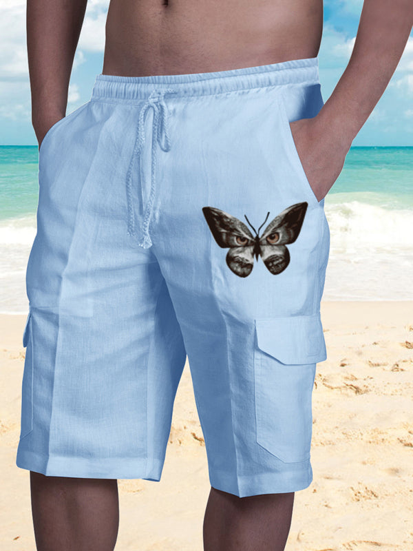 Linen Shorts Multi Pocket Tether Men's Beach Cargo Pants Shello Creative Boutique