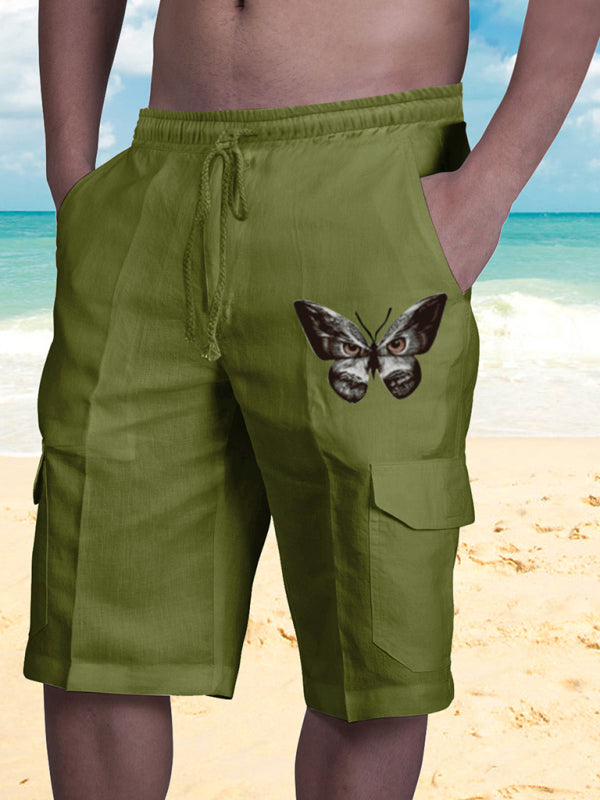 Linen Shorts Multi Pocket Tether Men's Beach Cargo Pants Shello Creative Boutique