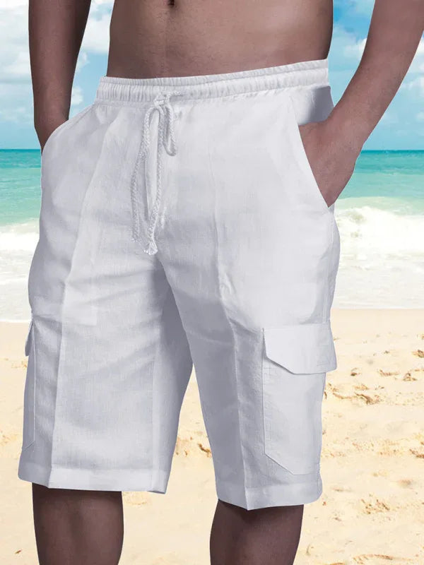 Linen Shorts Multi Pocket Tether Men's Beach Cargo Pants - Shello's Creative Boutique