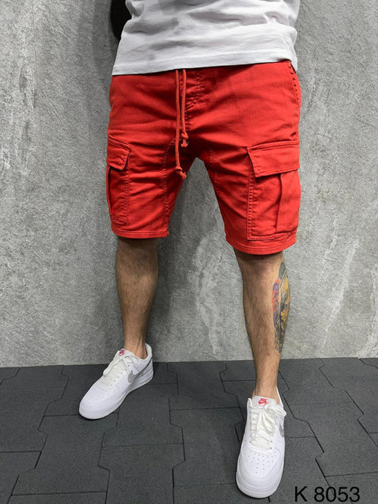 Street solid color casual five-point pants woven casual multi-pocket tether cargo shorts Shello's Creative Boutique