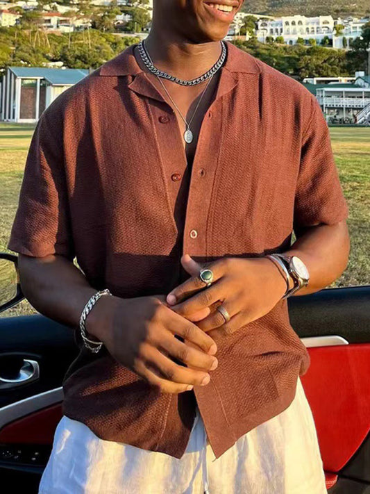 Men's knitted sweater casual retro solid color lapel POLO shirt Shello Creative Boutique