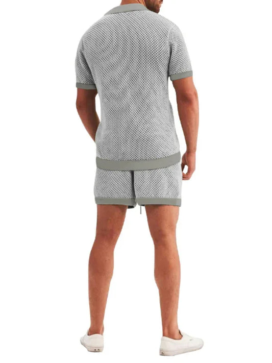 Short-Sleeved Shorts Knit Lapel Cardigan Two-Piece Men's Suit - Shello's Creative Boutique