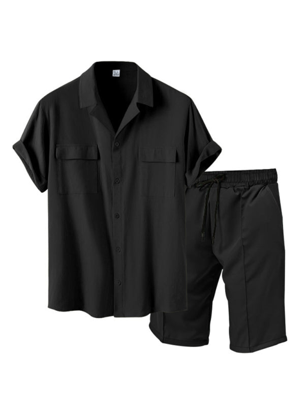 New men's new lapel casual shirt shorts two-piece set Shello's Creative Boutique