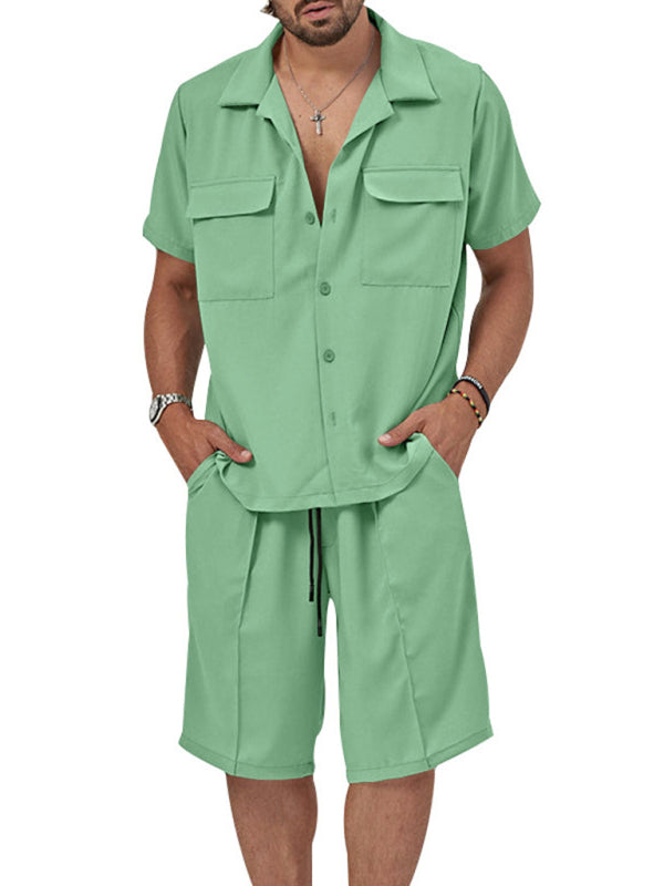 New men's new lapel casual shirt shorts two-piece set Shello's Creative Boutique